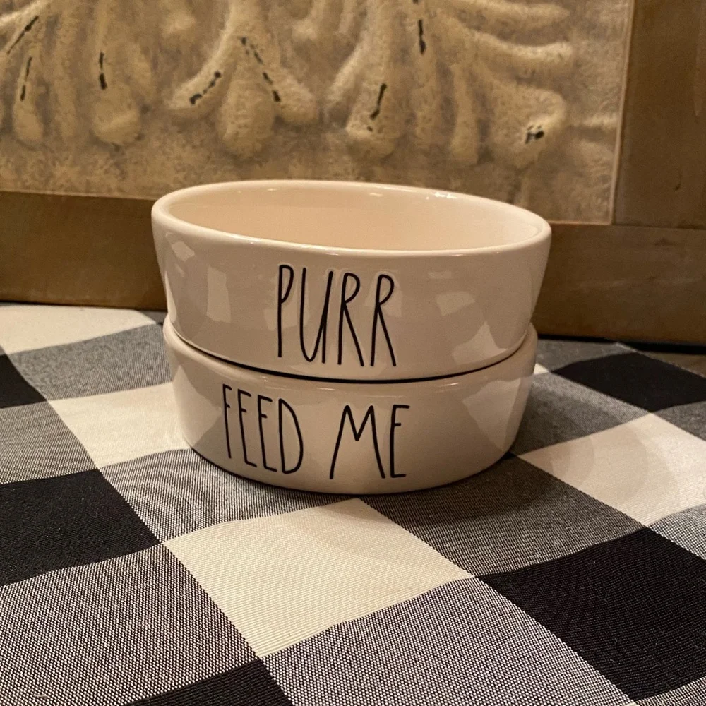 Rae Dunn small pet bowls - PURR and FEED ME - Brand new never used